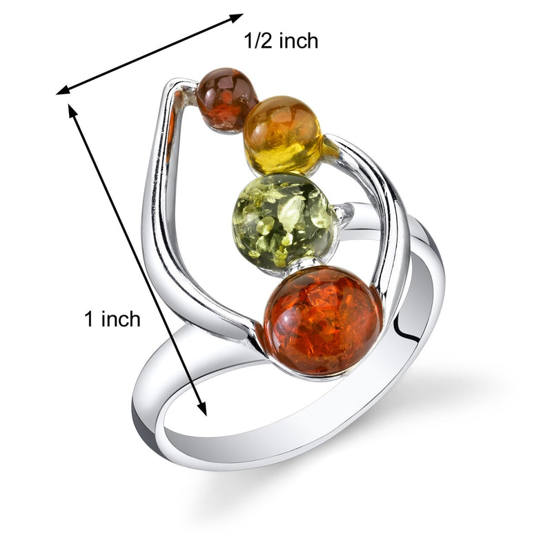 Baltic Amber Leaf Ring Multiple Colors Sterling Silver Sizes 5-9
