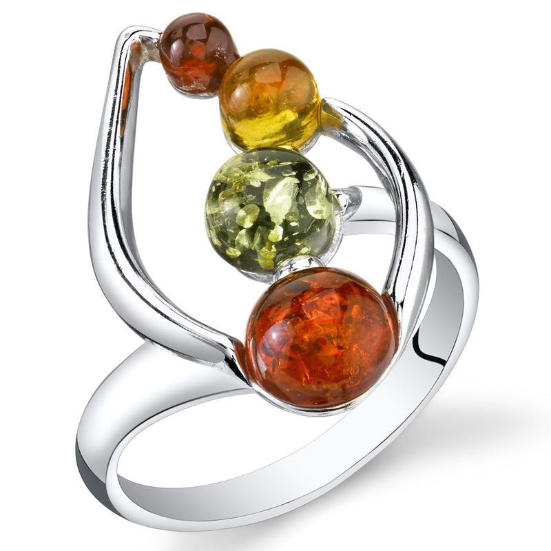 Baltic Amber Leaf Ring Multiple Colors Sterling Silver Sizes 5-9