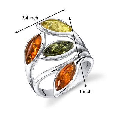 Baltic Amber Ring Sterling Silver Cherry Olive Honey Cognac Sizes 5-9