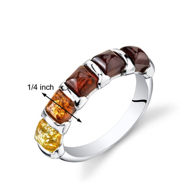 Five Stone Amber Ring Sterling Silver Multiple Color Sizes 5-9