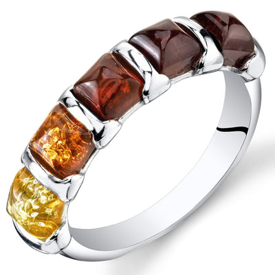 Five Stone Baltic Amber Ring Sterling Silver Multiple Color Sizes 5-9