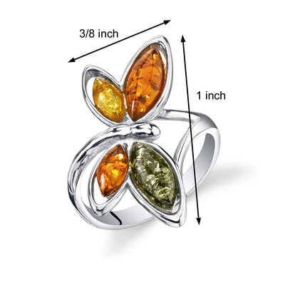 Baltic Amber Dragonfly Ring Sterling Silver Multiple Colors Sizes 5-9