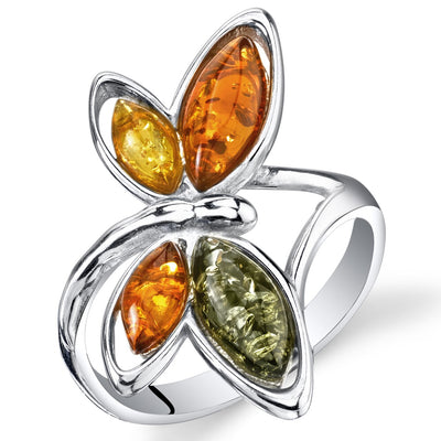 Baltic Amber Dragonfly Ring Sterling Silver Multiple Colors Sizes 5-9
