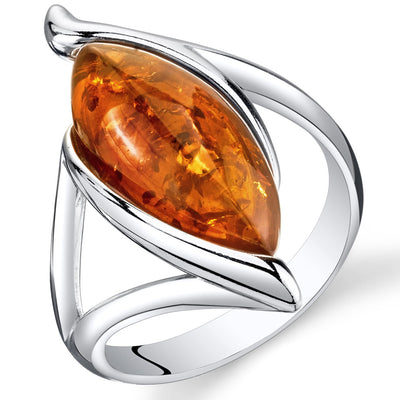 Baltic Amber Elliptical Ring Sterling Silver Cognac Sizes 5-9