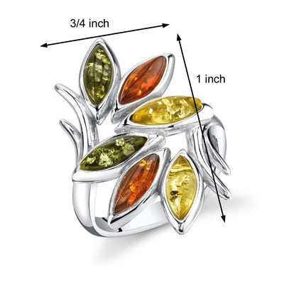 Baltic Amber Branch Ring Sterling Silver Multiple Colors Sizes 5-9
