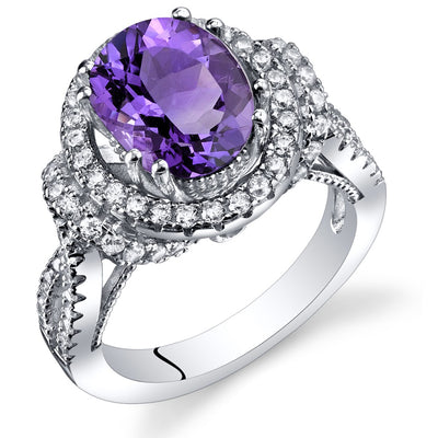 Amethyst Gallery Ring Sterling Silver Oval Shape 2.25 Carats Sizes 5 to 9