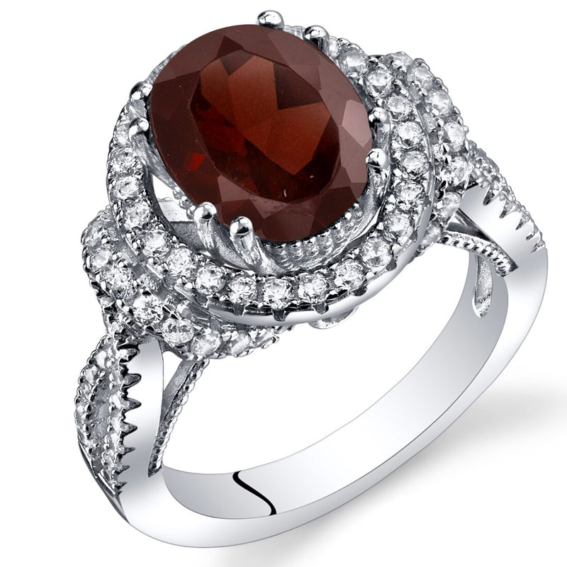 Garnet Gallery Ring Sterling Silver Oval Shape 3.25 Carats Sizes 5 to 9