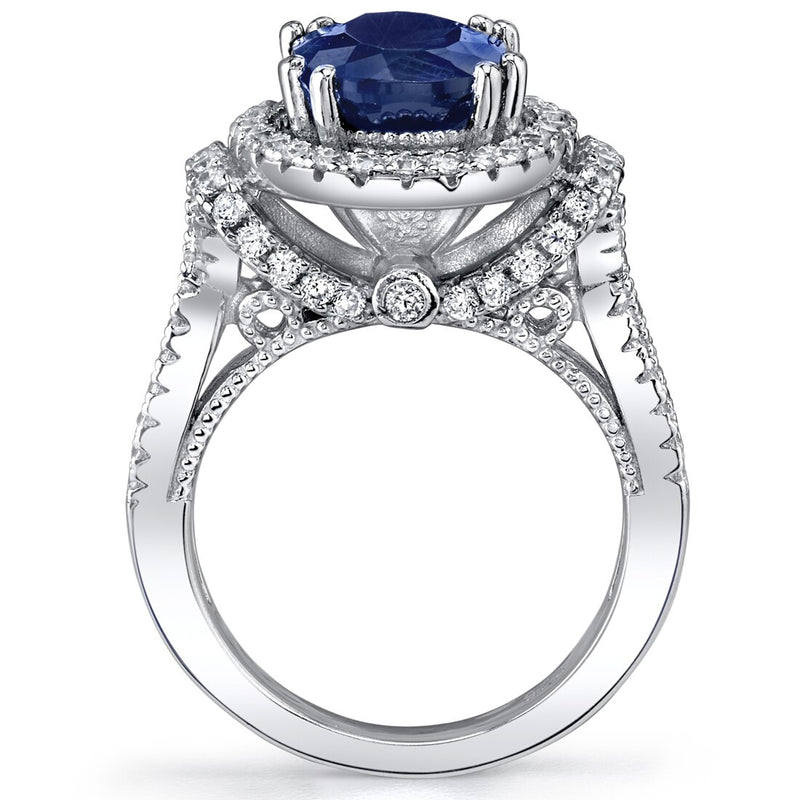 Created Blue Sapphire Gallery Ring Sterling Silver Oval Shape 3.75 Carats Sizes 5 to 9