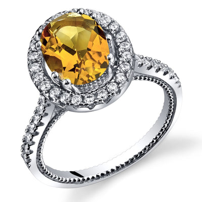 Citrine Halo Milgrain Ring Sterling Silver 1.75 Carats Sizes 5 to 9