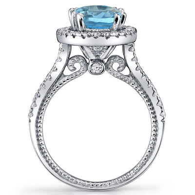 Swiss Blue Topaz Halo Milgrain Ring Sterling Silver 2.00 Carats Sizes 5 to 9
