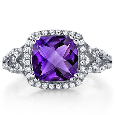 Amethyst Cushion Cut Checkerboard Ring Sterling Silver 2.00 Carats Sizes 5 to 9