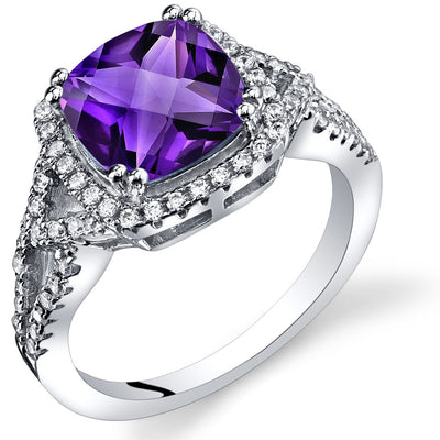 Amethyst Cushion Cut Checkerboard Ring Sterling Silver 2.00 Carats Sizes 5 to 9