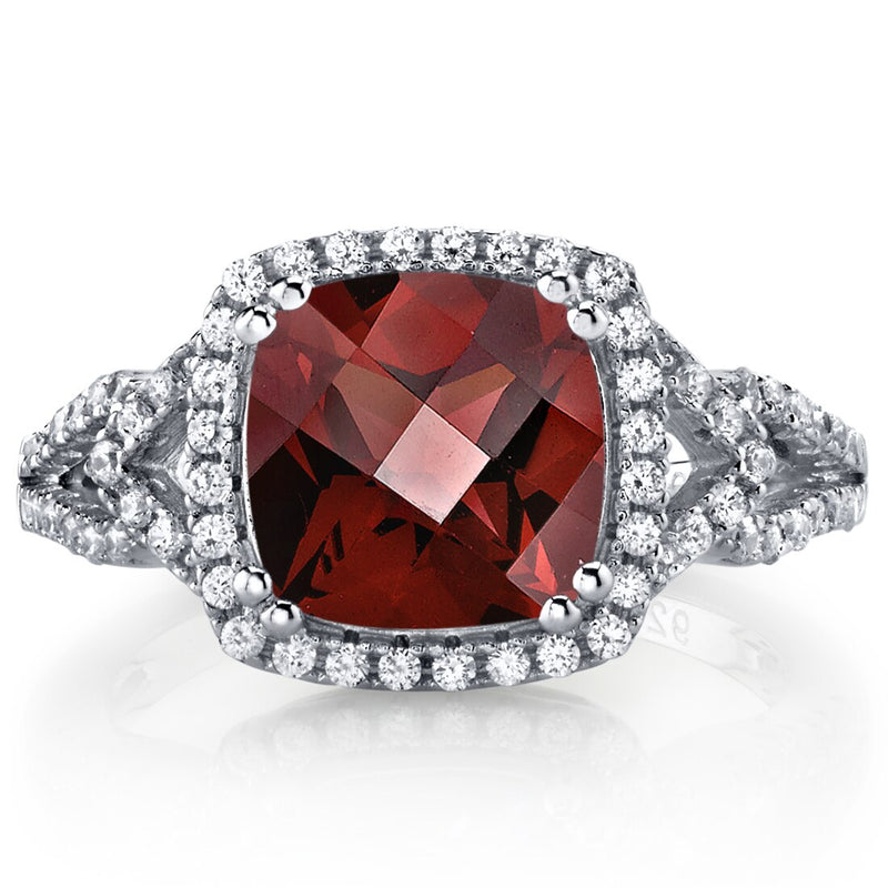Garnet Cushion Cut Checkerboard Ring Sterling Silver 2.50 Carats Sizes 5 to 9