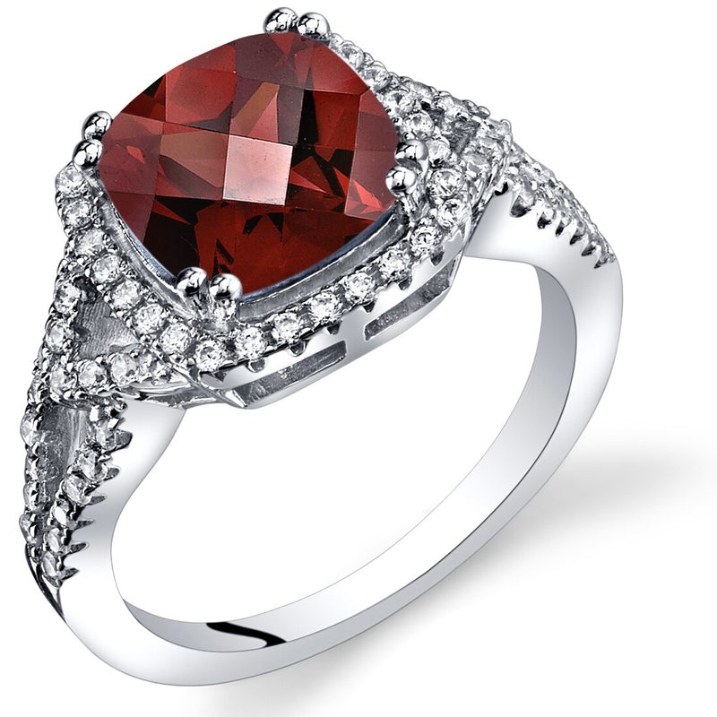 Garnet Cushion Cut Checkerboard Ring Sterling Silver 2.50 Carats Sizes 5 to 9