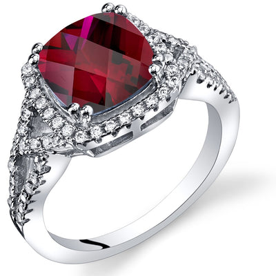 Created Ruby Cushion Cut Checkerboard Ring Sterling Silver 3.00 Carats Sizes 5 to 9