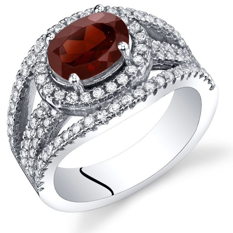 Garnet Lateral Halo Ring Sterling Silver 1.50 Carats Sizes 5 to 9