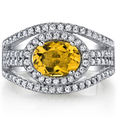 Citrine Lateral Halo Ring Sterling Silver 1.00 Carat Sizes 5 to 9