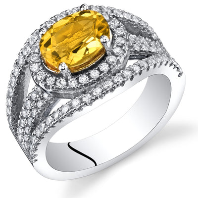 Citrine Lateral Halo Ring Sterling Silver 1.00 Carat Sizes 5 to 9