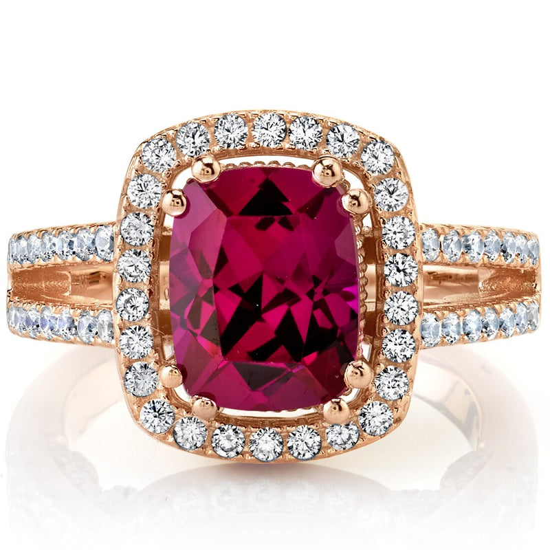 Created Ruby Rose Goldtone Halo Ring Sterling Silver 2.75 Carats Sizes 5 to 9