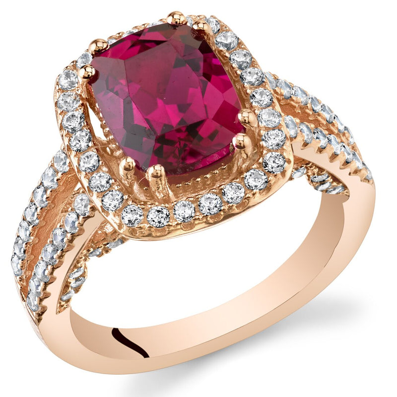 Created Ruby Rose Goldtone Halo Ring Sterling Silver 2.75 Carats Sizes 5 to 9