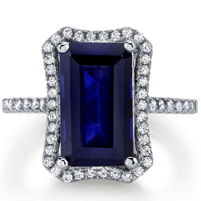 4.50 Carat Created Blue Sapphire Octagon Ring Sterling Silver Sizes 5 to 9