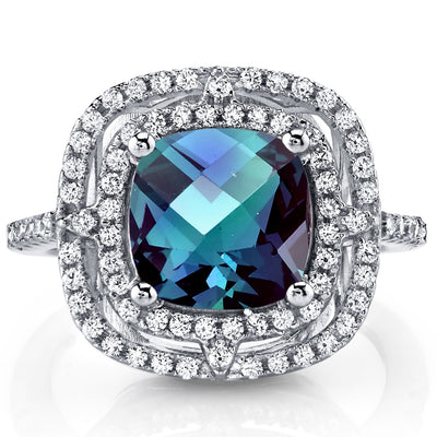 Simulated Alexandrite Cushion Cut Cocktail Ring Sterling Silver 3.00 Carats Sizes 5 to 9