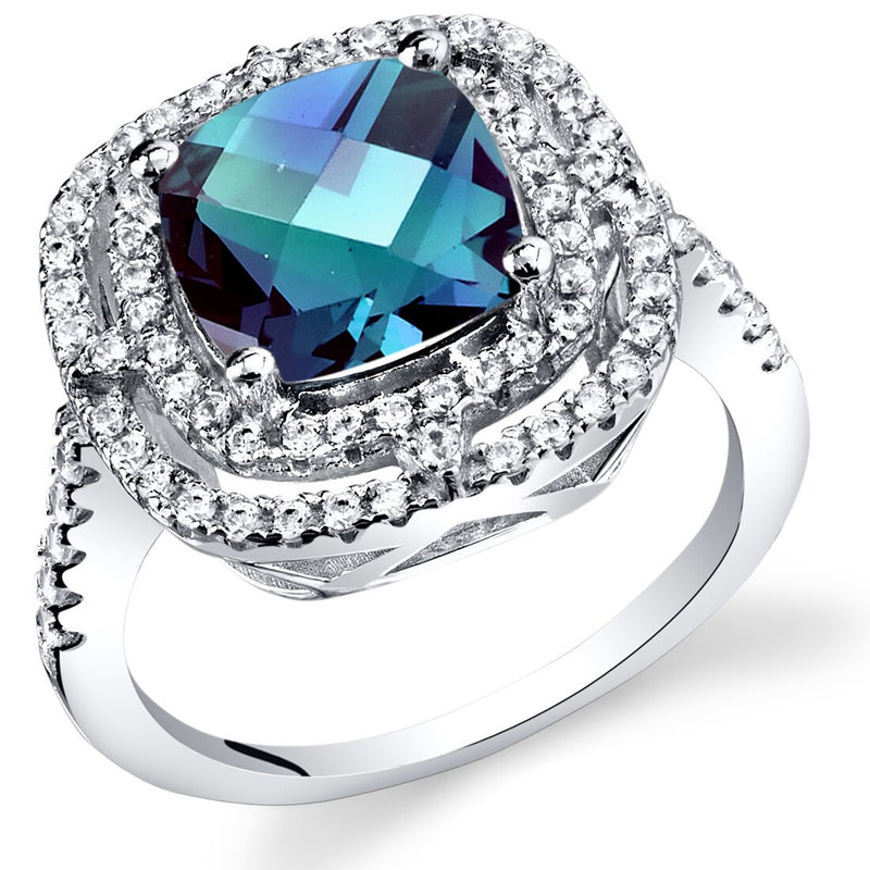Simulated Alexandrite Cushion Cut Cocktail Ring Sterling Silver 3.00 Carats Sizes 5 to 9
