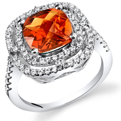 Created Padparadscha Sapphire Cushion Cut Cocktail Ring Sterling Silver 3.00 Carats Sizes 5 to 9