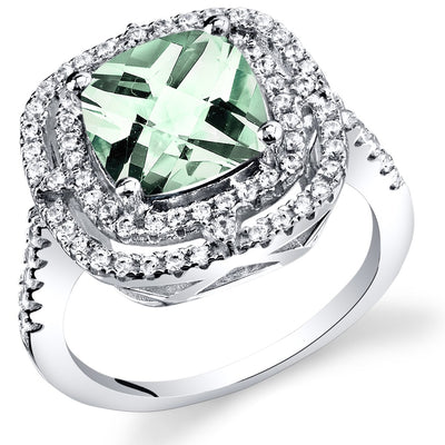 Green Amethyst Cushion Cut Cocktail Ring Sterling Silver 2.00 Carats Sizes 5 to 9