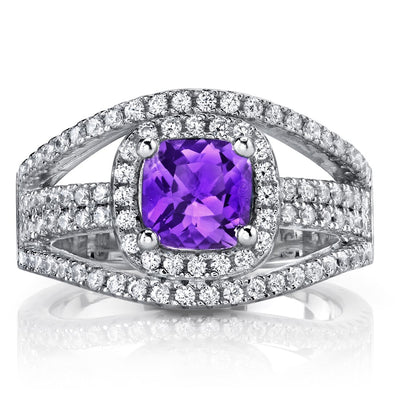 Amethyst Cushion Cut Pave Ring Sterling Silver 0.75 Carats Sizes 5 to 9