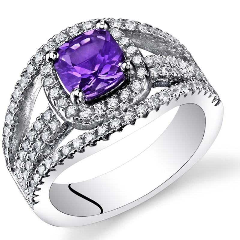 Amethyst Cushion Cut Pave Ring Sterling Silver 0.75 Carats Sizes 5 to 9