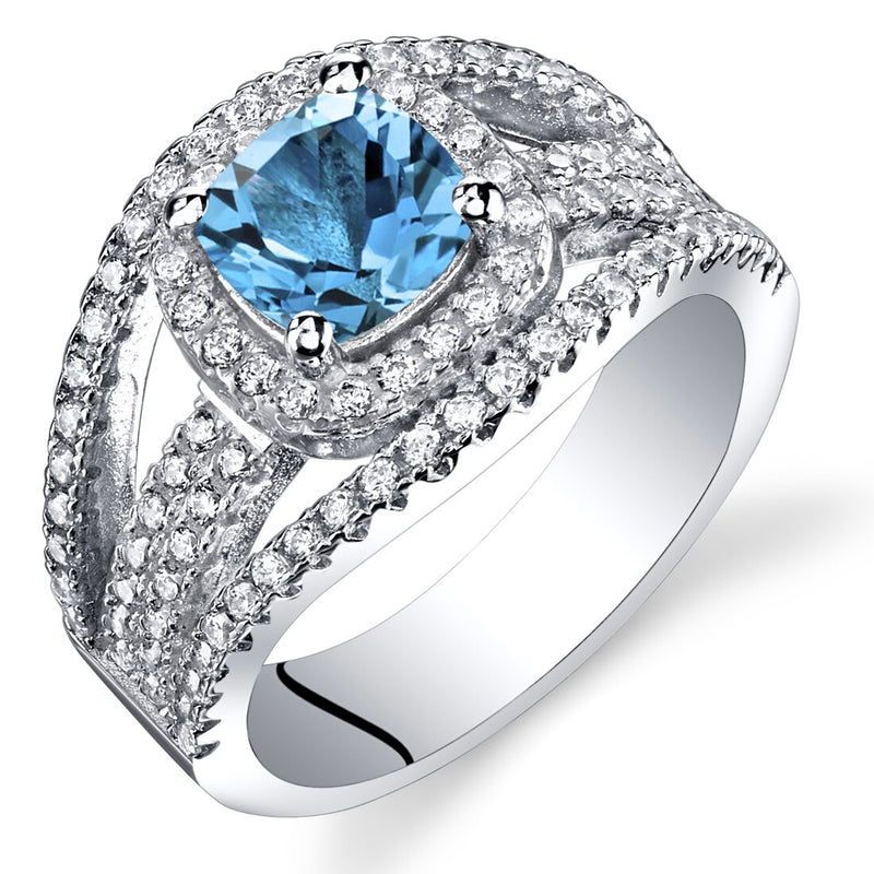 London Blue Topaz Cushion Cut Pave Ring Sterling Silver 1.00 Carats Sizes 5 to 9