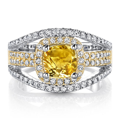 Citrine Cushion Cut Pave Gold Tone Ring Sterling Silver 0.75 Carats Sizes 5 to 9
