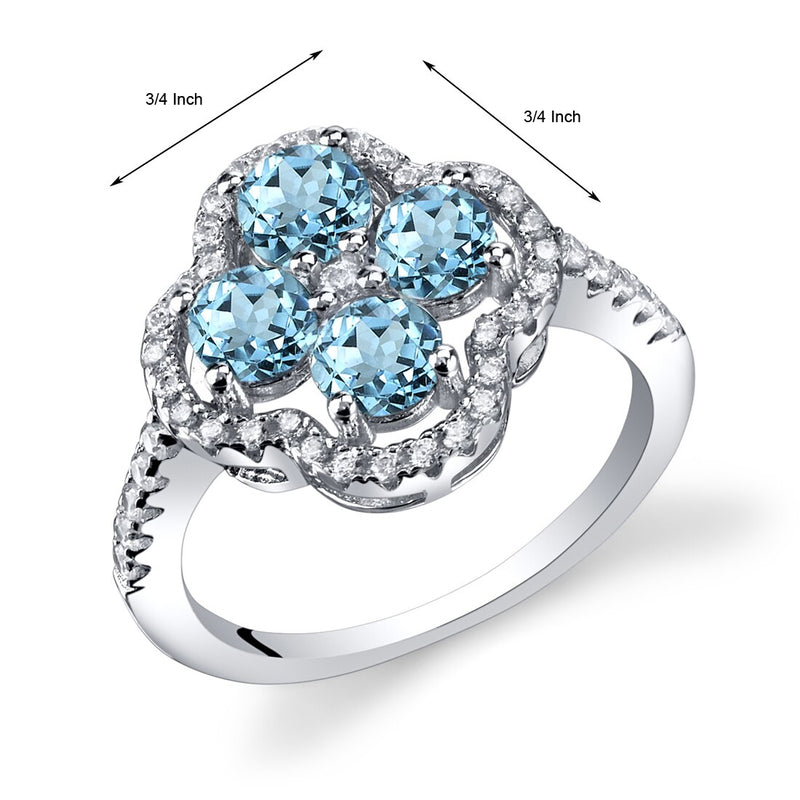 London Blue Topaz Clover Ring Sterling Silver Sizes 5 to 9