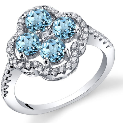 London Blue Topaz Clover Ring Sterling Silver Sizes 5 to 9