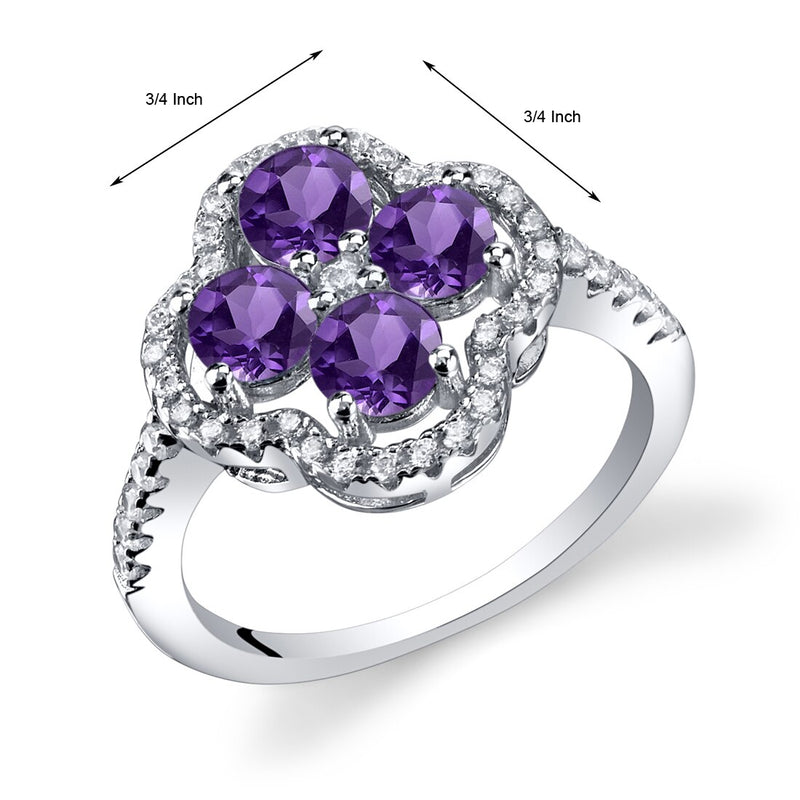 Amethyst Clover Ring Sterling Silver Sizes 5 to 9