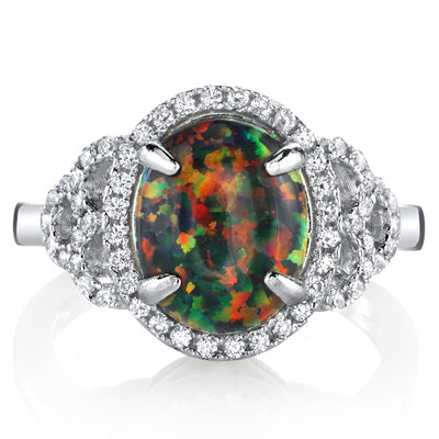 Created Black Opal Cocktail Ring Sterling Silver 1.25 Carats Sizes 5 to 9