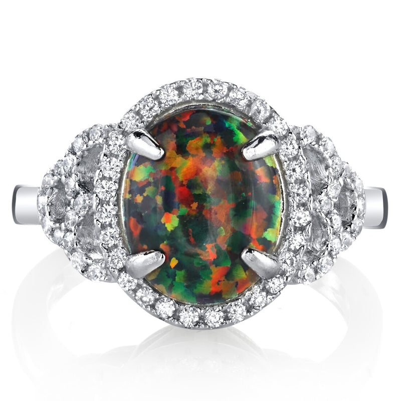 Created Black Opal Cocktail Ring Sterling Silver 1.25 Carats Sizes 5 to 9