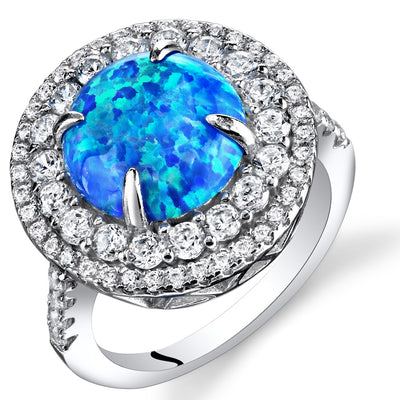 Created Blue Opal Concentric Ring Sterling Silver 1.50 Carats Sizes 5 to 9