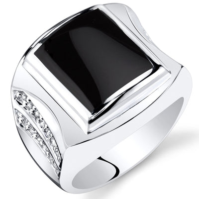 Mens Rectangle Black Onyx Centurion Ring Sterling Silver Sizes 8 To 13