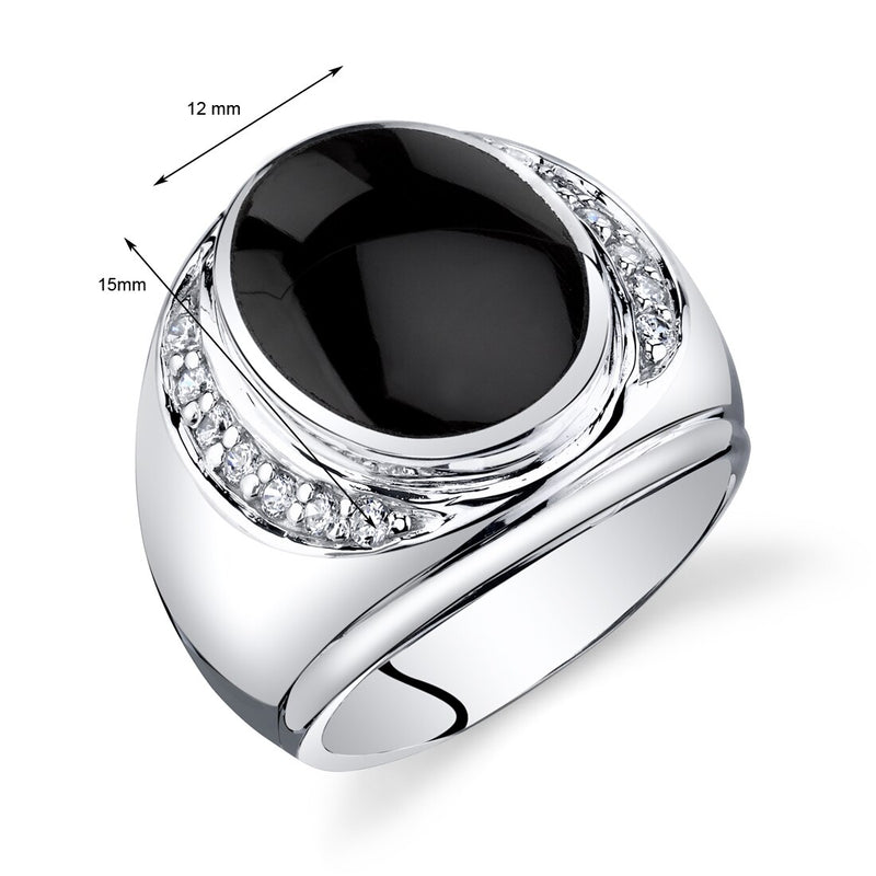 Mens Oval Cut Onyx Godfather Ring Sterling Silver Sizes 8 To 13