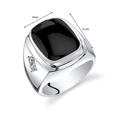 Mens Cushion Cut Black Onyx Knight Ring Sterling Silver Sizes 8 To 13