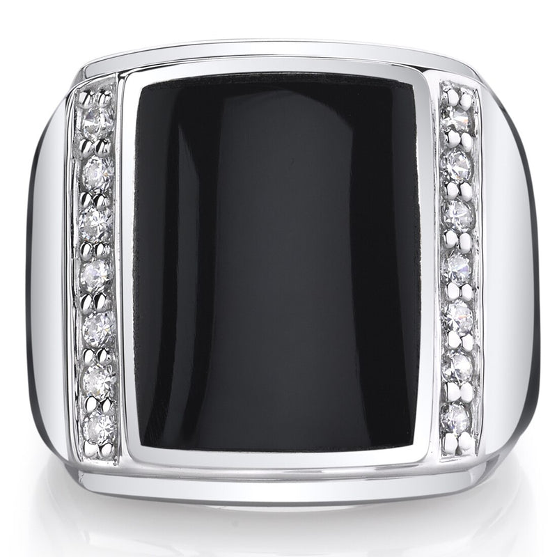 Mens Black Onyx Aston 925 Sterling Silver CZ Ring Sizes 8 To 13