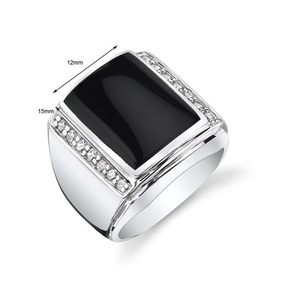 Mens Black Onyx Aston 925 Sterling Silver CZ Ring Sizes 8 To 13