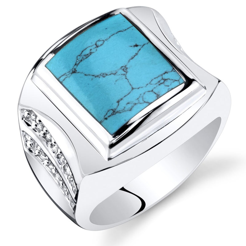 Mens Simulated Turquoise Centurion Ring Sterling Silver Sizes 8 To 13