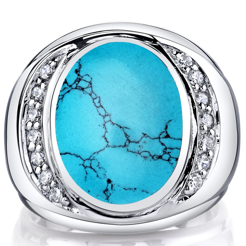 Mens Oval Cut Simulated Turquoise Godfather Ring Sterling Silver Sizes 8 To 13
