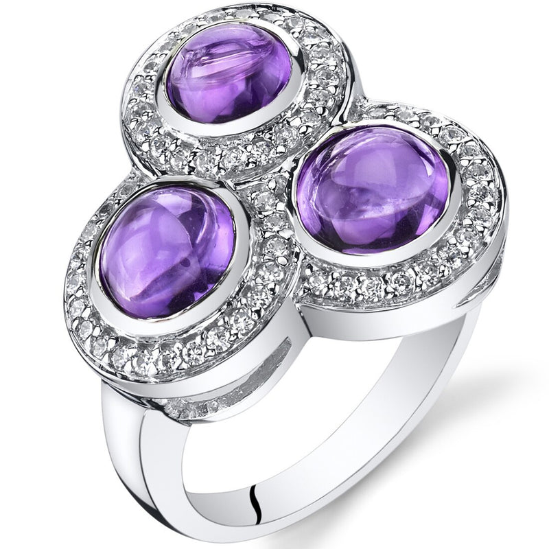 2.50 carats Amethyst Trinity Ring Sterling Silver Sizes 5 to 9