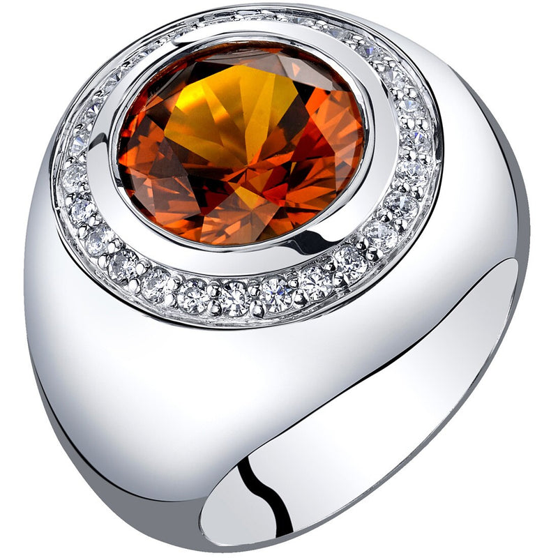 Mens 6 Carats Created Cognac Sapphire Signet Ring Sterling Silver Sizes 8 to 13