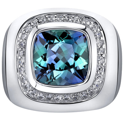 Mens 7 Carats Simulated Alexandrite Ring Sterling Silver Cushion Cut Sizes 8 to 13