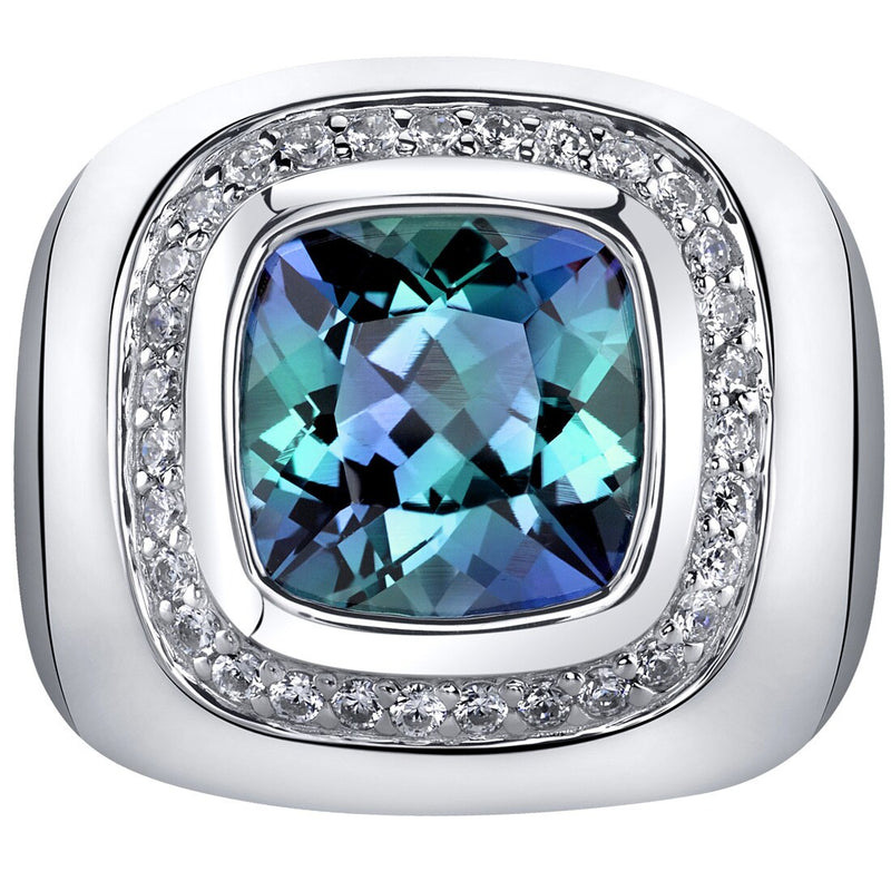 Mens 7 Carats Simulated Alexandrite Ring Sterling Silver Cushion Cut Sizes 8 to 13